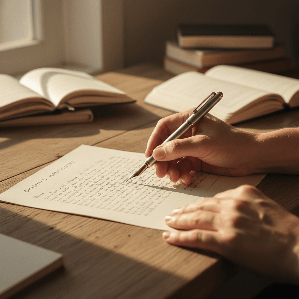 Handwritten note on a desk with a pen next to it
